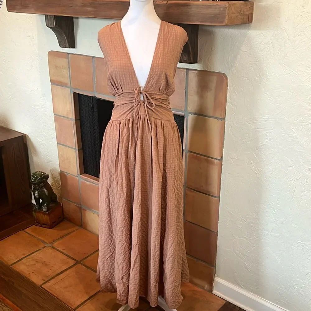 Abercrombie & Fitch Sleeveless Lightweight Deep-V Seersucker Dress, size XXLT